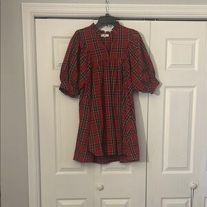 Red Plaid Dress with Puff Sleeves
